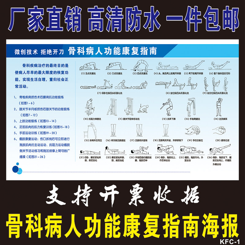 骨科病人功能康复指南海报 医院骨科术后复训练挂图 康复运动展板