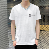 纯棉短袖 冰爽透气冰丝V领体恤衫 t恤夏季 男士 新款 休闲潮流半袖 男装