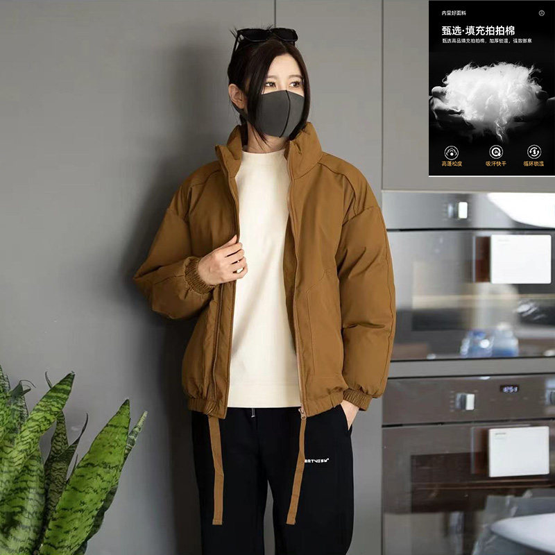 秋冬新款保暖蓬松面包服情侣加厚立领宽松棉服御寒韩版纯色上衣男