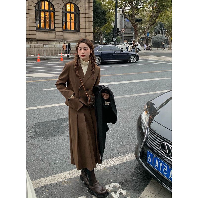 하이 엔드 소규모 대학 스타일 블레이저 전문 한국 드라마 투피스 양복 스커트 여성 가을 겨울 새로운 스타일