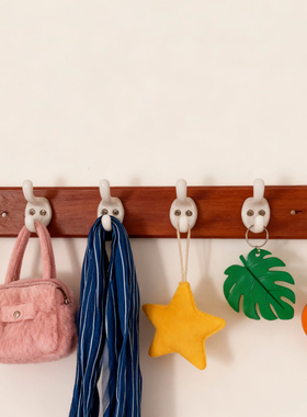 日式复古实木挂钩置物架客厅卧室床头柜收纳架创意装饰品摆件