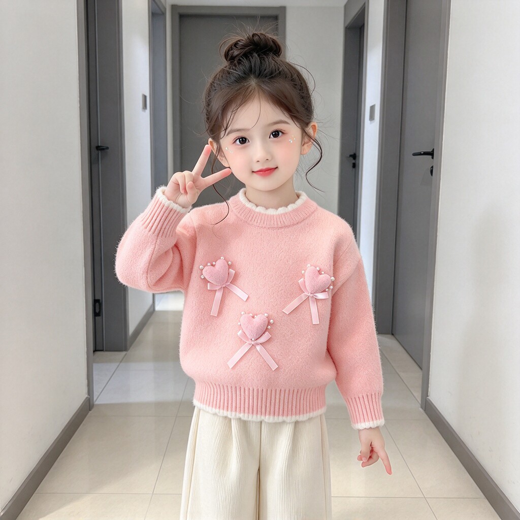 女宝宝针织衫毛衣可爱洋气蝴蝶结打底衫中小童2026秋冬女童毛线衣