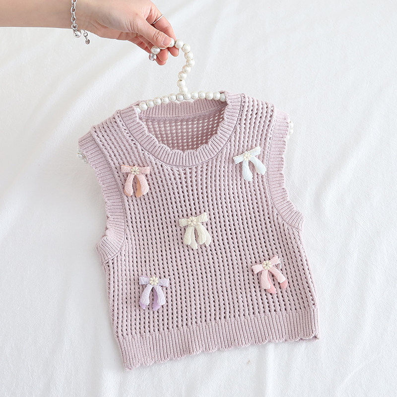 宝宝春季马甲儿童新款女童针织衫背心春秋装圆领坎肩小童毛衣马夹