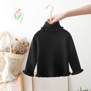 女童毛衣高领花边领修身针织衫冬装新款一体绒儿童宝宝加绒打底衫