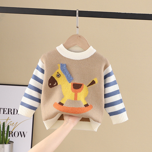 男童羊驼绒毛衣小童2025新款秋冬款男孩洋气加厚针织衫卡通打底衫