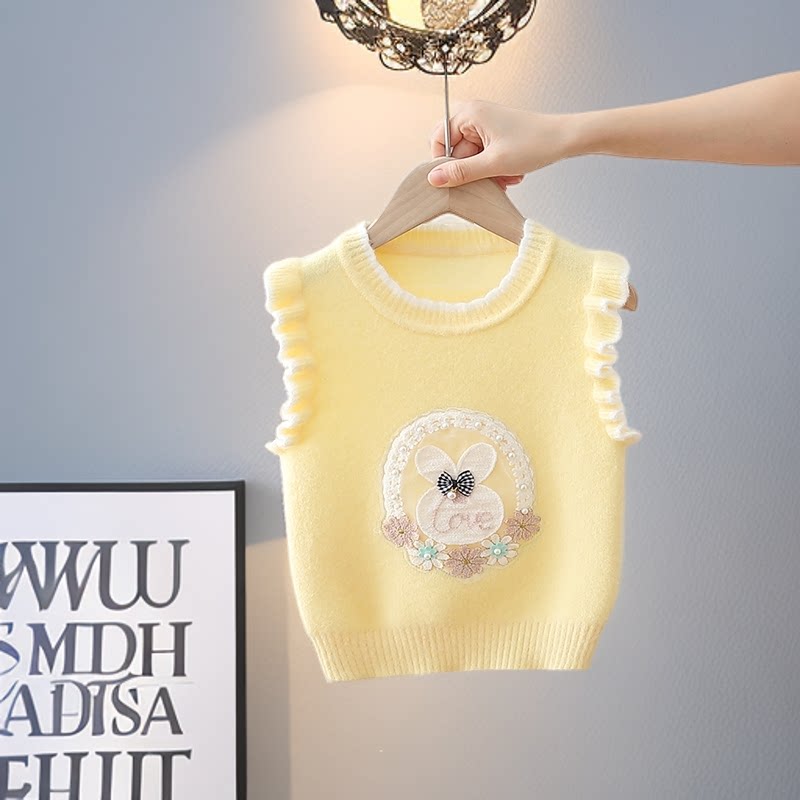 春秋季新款针织衫儿童卡通洋气马甲女童背心童装百搭外穿坎肩上衣