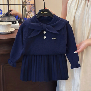 女童甜美洋气针织衫套装2025秋冬款女宝宝毛衣半身裙套装JK百褶裙