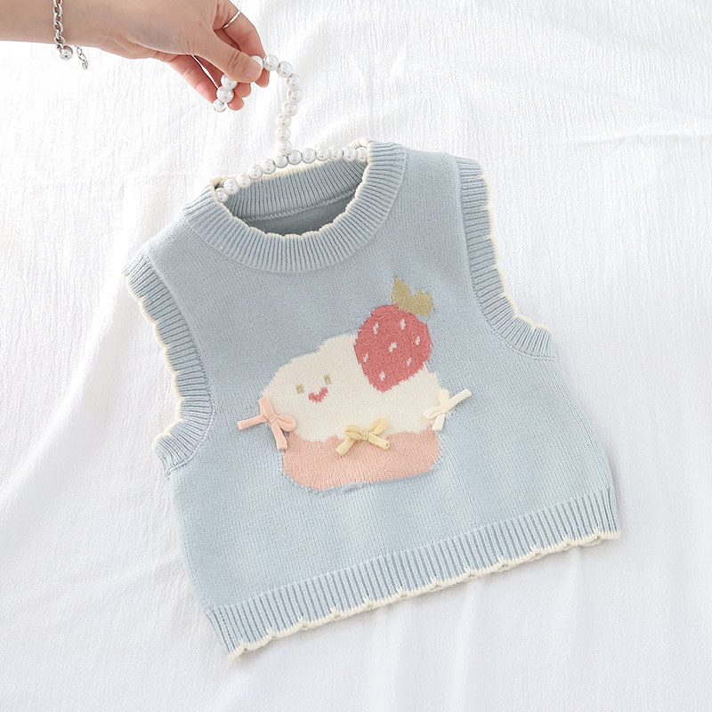 儿童针织马甲女童卡通春秋外穿宝宝背心小童中小童秋装上衣打底衫