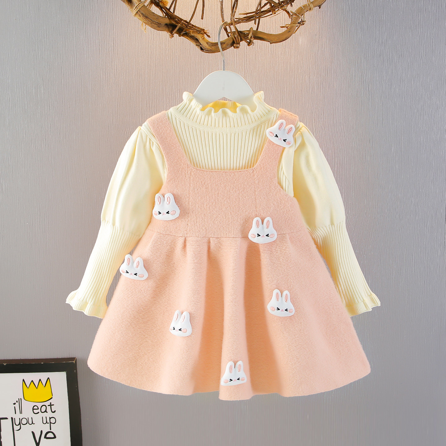 女童针织连衣裙套装秋冬新款洋气甜美小女孩卡通公主裙毛衣两件套