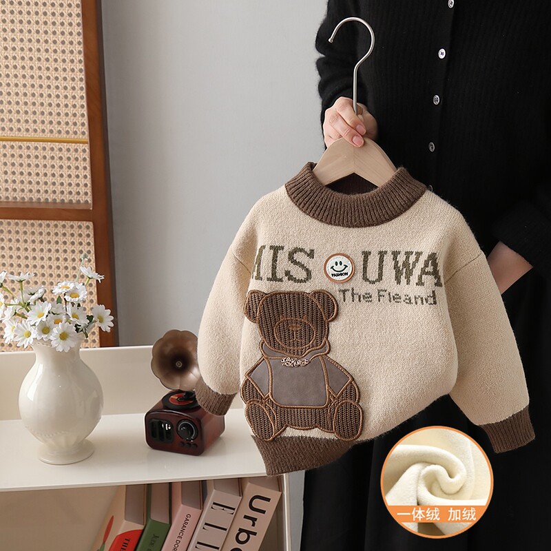 男女童毛衣冬款一体绒羊羔绒洋气中小童冬装儿童针织内搭打底衫