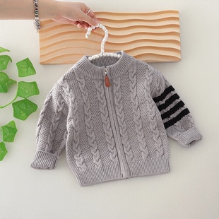 男童针织开衫春秋装新款韩版儿童宝宝帅气毛线衫外套麻花休闲毛衣