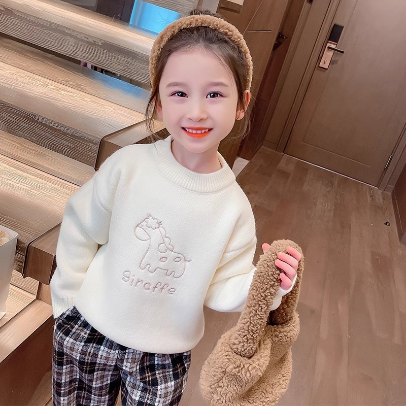 女童加绒一体绒毛衣2025新款女宝宝羊羔绒保暖儿童冬装打底针织衫