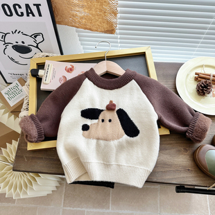 男宝宝一体绒毛衣加绒加厚男童冬季保暖上衣中小童内搭毛线打底衫