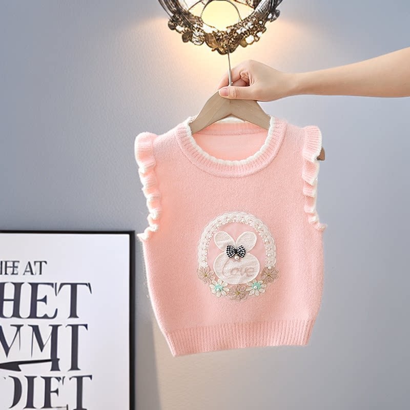 女童针织马甲背心毛衣外穿儿童春秋装新款卡通百搭1234岁上衣坎肩