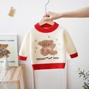 女童加厚一体绒毛衣儿童2025冬季卡通加绒保暖宝宝内搭针织打底衫