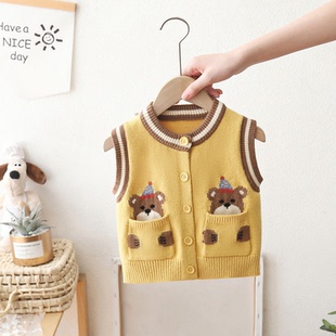 男童儿童毛衣背心开衫春秋装新款中小童外穿宝宝针织马甲卡通上衣