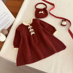 女童毛衣连衣裙秋冬季2025新款儿童洋气女宝宝小童加厚针织公主裙