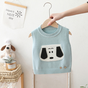 儿童针织毛衣马甲春秋男童卡通背心外穿小童薄款上衣男孩马夹坎肩