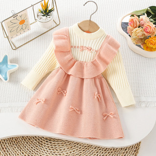 女童针织连衣裙秋冬装新款洋气儿童公主裙女宝宝背心毛衣周岁礼服