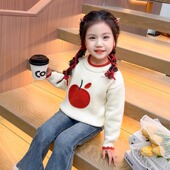 套头内搭上衣 宝宝冬款 女童一体绒毛衣冬季 加绒加厚儿童针织打底衫