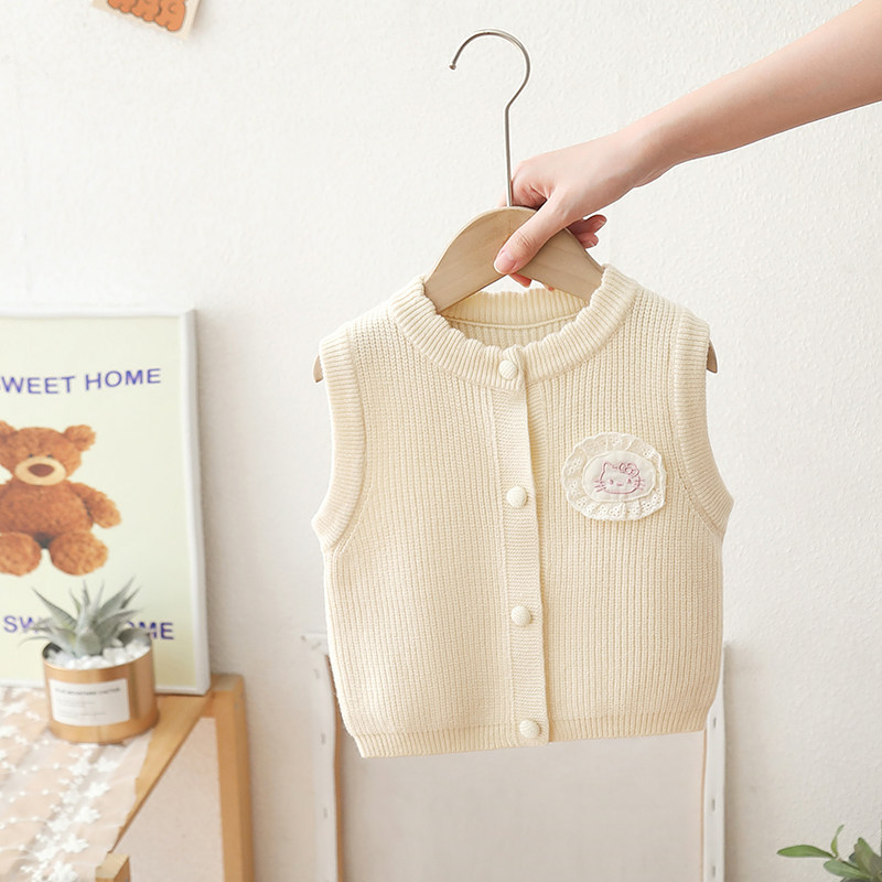 女童卡通针织衫背心马甲秋冬季新款儿童洋气可爱毛衣开衫外穿坎肩