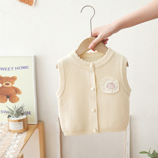 女童卡通针织衫背心马甲秋冬季新款儿童洋气可爱毛衣开衫外穿坎肩