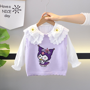 儿童针织马甲衬衣两件套库洛米毛衣背心女宝秋装2025新款女童套装