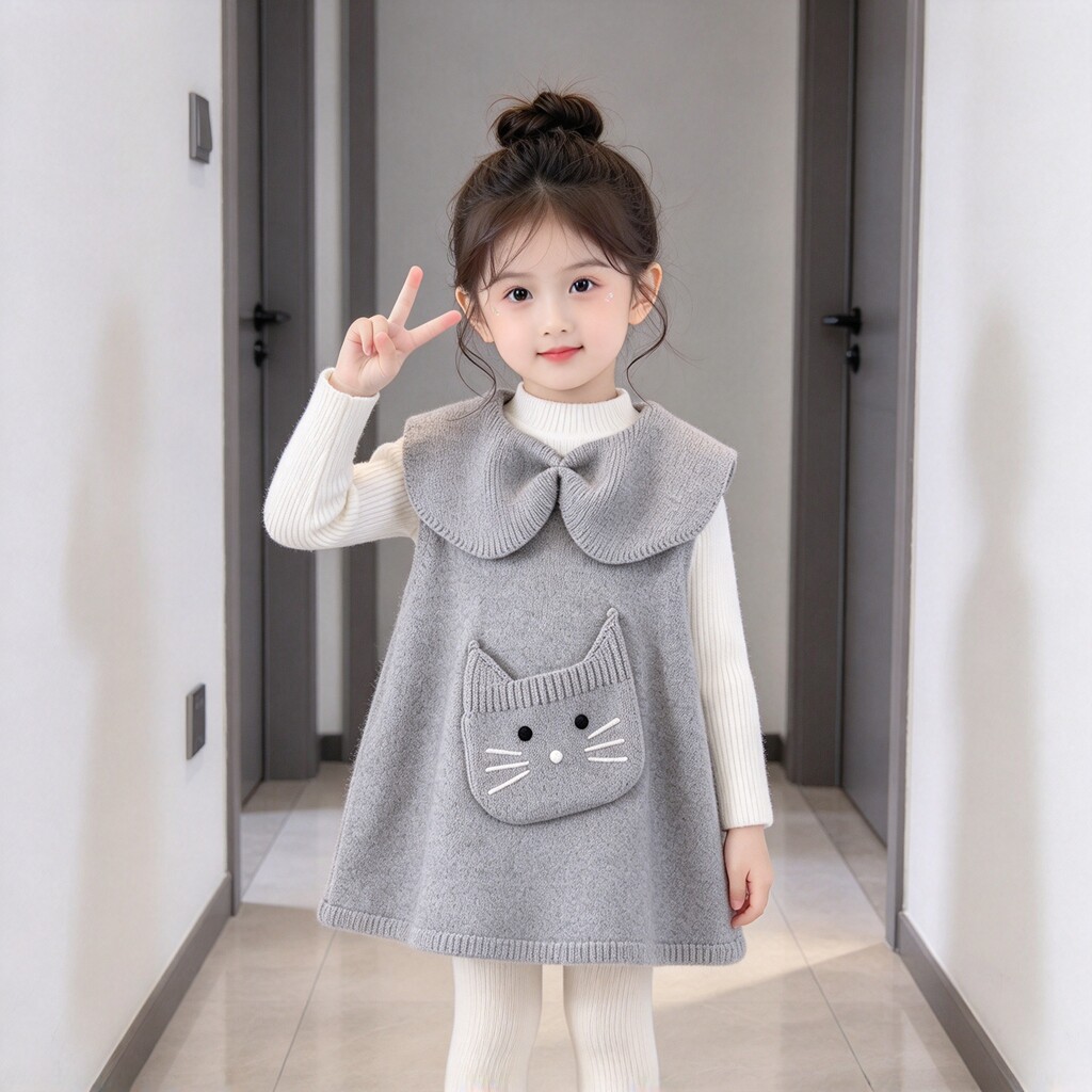 123456岁女童可爱猫咪马甲背心裙春秋季洋气儿童外穿坎肩女童上衣