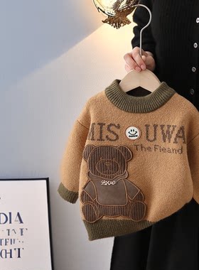 羊羔一体绒宝宝毛衣儿童冬季加绒加厚中小童毛衫男女童针织打底衫