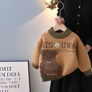 羊羔一体绒宝宝毛衣儿童冬季加绒加厚中小童毛衫男女童针织打底衫