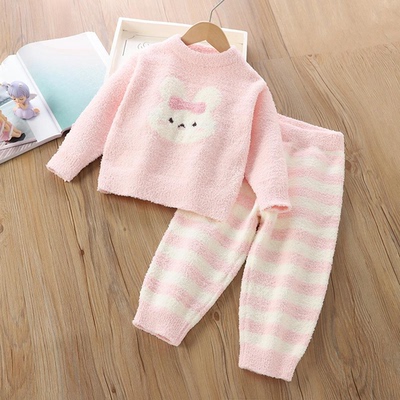 男女童睡衣半边绒秋冬季新款女孩婴幼儿童冬季女童宝宝家居服套装