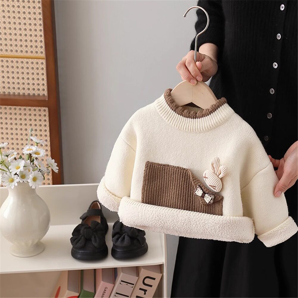 女童毛衣一体绒羊羔绒女宝宝加绒加厚内搭打底针织衫儿童洋气上衣