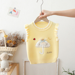 女童针织衫背心洋气外穿女孩时尚韩国绒新款儿童宝宝毛衣马甲春秋