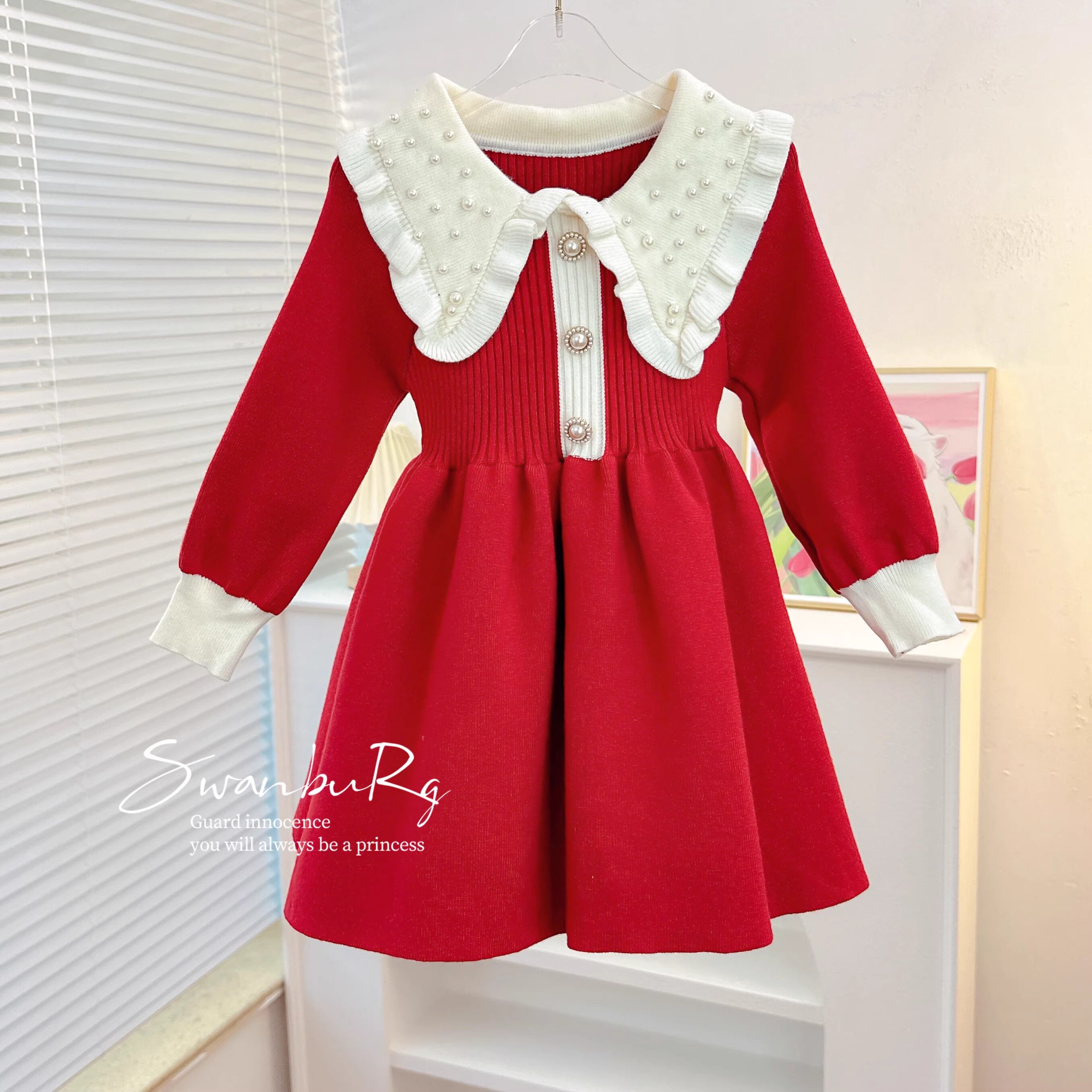 女童毛衣裙儿童针织衫连衣裙2025新款秋冬款女宝宝翻领加厚公主裙