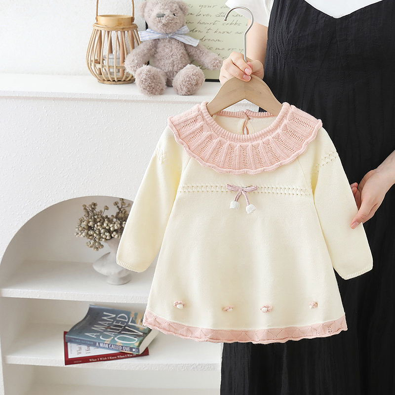 女宝宝公主连衣裙娃娃领春秋新款女童毛衣裙子中小童洋气针织衫裙