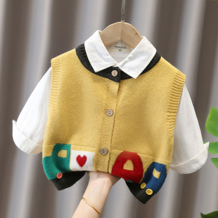 儿童针织衫毛衣背心开衫洋气2025新款卡通女宝宝秋装男童马甲外穿