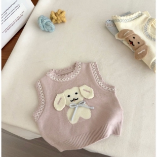 儿童针织马甲背心春秋小童洋气卡通毛线衣男女宝宝内搭套头打底衫
