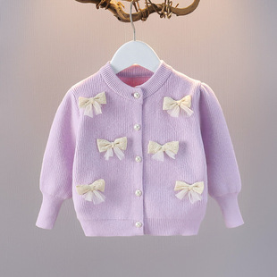 女童毛衣开衫小香风洋气小童2025新款宝宝春秋装儿童针织外套上衣
