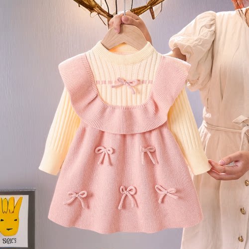 荷叶边蝴蝶结儿童毛衣公主裙子