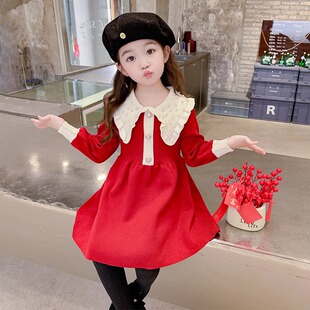 儿童洋气公主裙女童秋款冬季针织衫连衣裙宝宝小女孩长袖毛衣裙子
