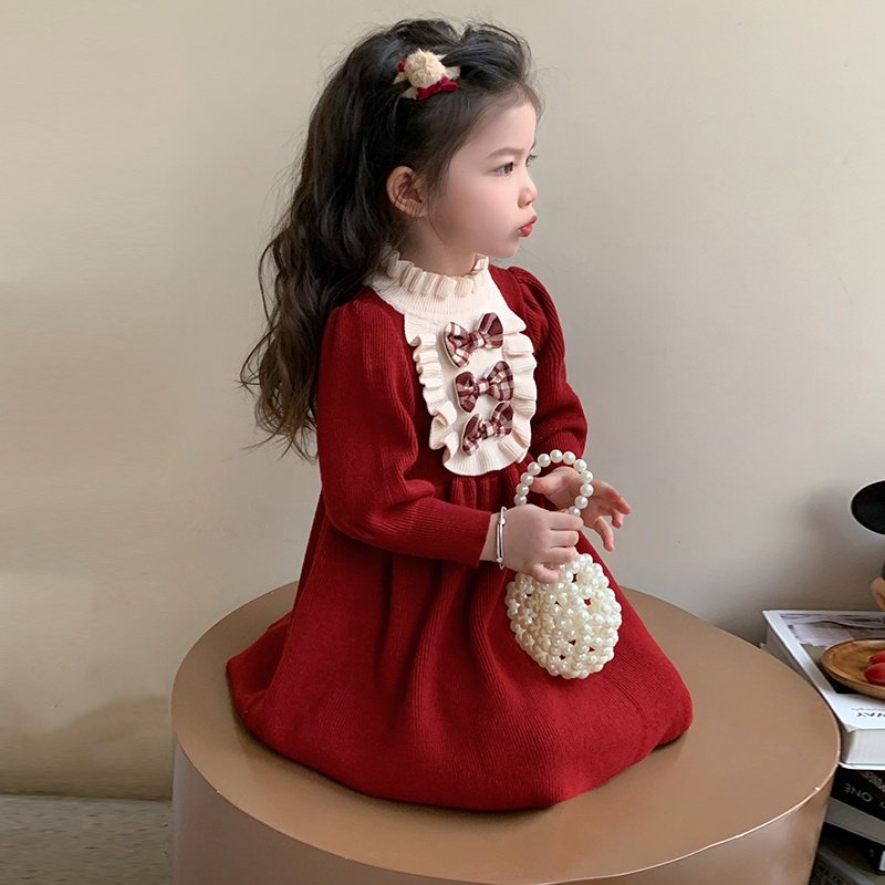 女童针织毛衣裙2025秋冬季新款甜美公主裙儿童打底年服女孩连衣裙