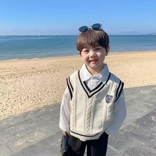 男童马甲背心春秋季新款儿童装学院风针织衫时髦男孩毛衣百搭上衣