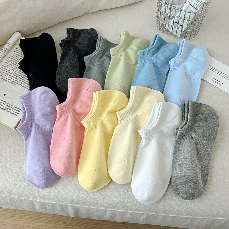 无骨纯棉袜子女春秋薄款浅口隐形袜防滑透气糖果色抗起球低帮船袜