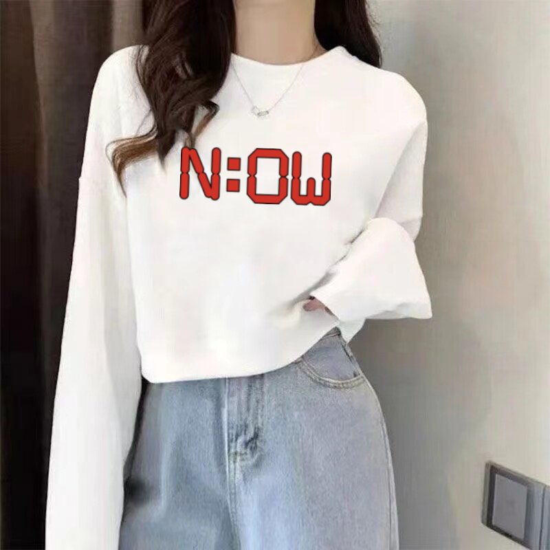纯棉白色字母印花短款卫衣女宽松薄款圆领套头休闲时尚洋气上衣
