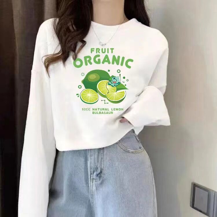 毛圈纯棉春秋韩版宽松印花长袖短款卫衣女白色圆领套头休闲上衣潮