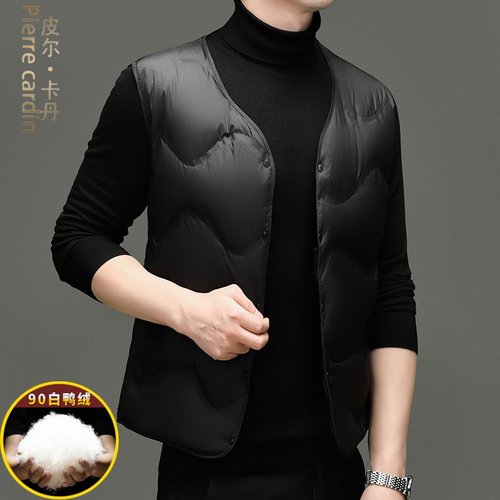 皮尔卡丹白鸭绒羽绒服马甲男士冬季加厚保暖外套休闲无袖羽绒背心