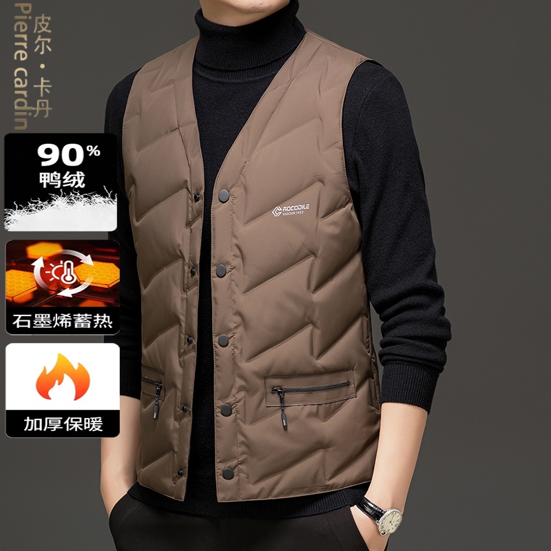 皮尔卡丹2025新款爸爸装羽绒马甲男冬季轻薄保暖无袖外套坎肩背心