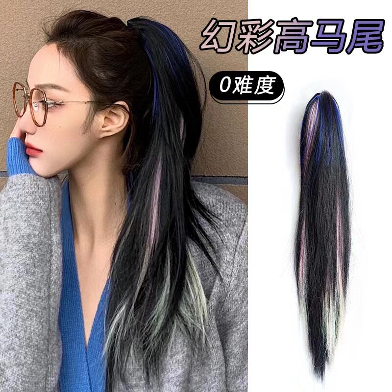 假发女马尾抓夹式彷真发嘻哈彩色网红高马尾自然逼真假马尾女辫子