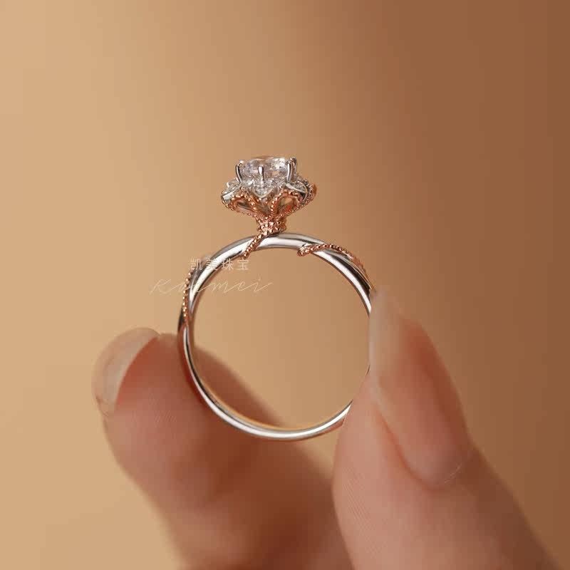 分色蕾丝滚珠边50分GIA钻戒1克拉正品天然裸钻石戒托加工定制婚戒