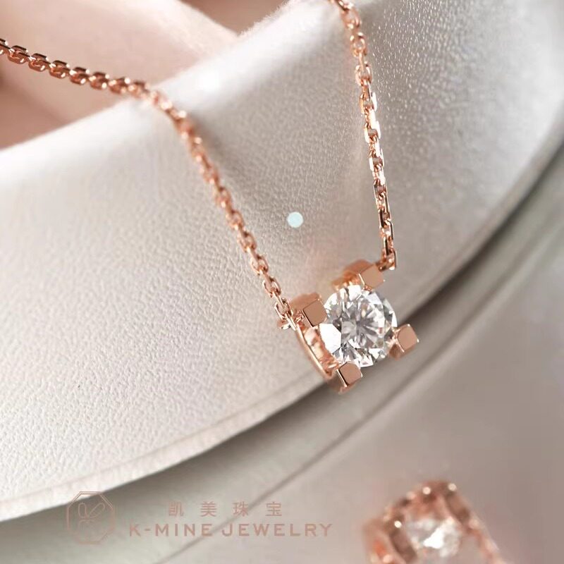 正品纯18k白黄玫瑰金人工培育钻石牛头款项链高品质粗链版带证书